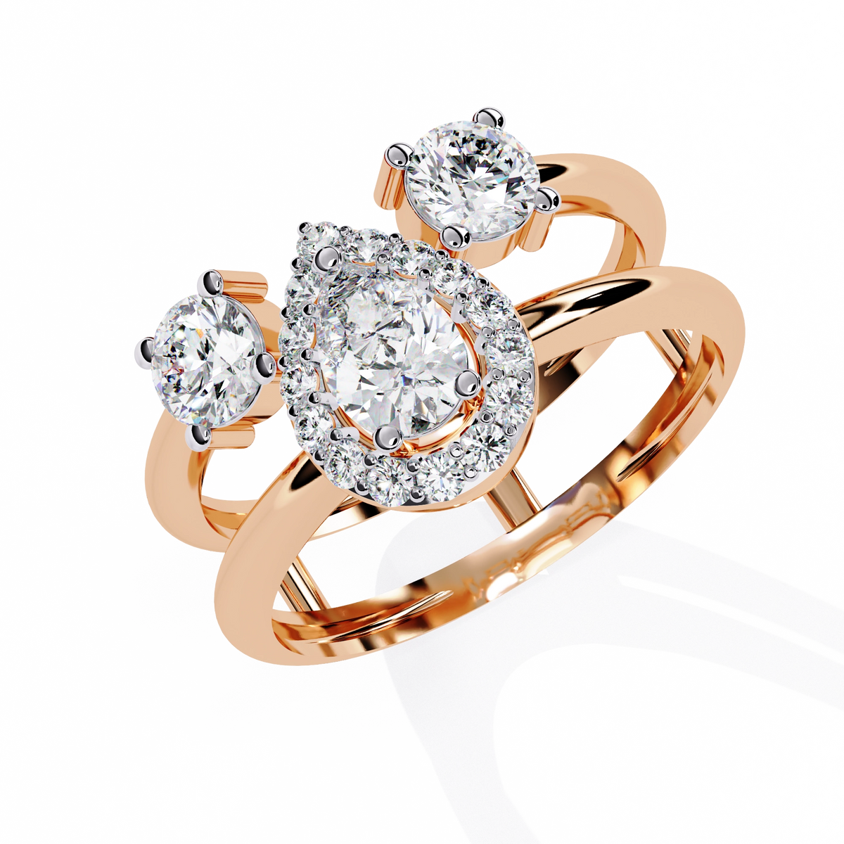 Triple Stone Halo Ring