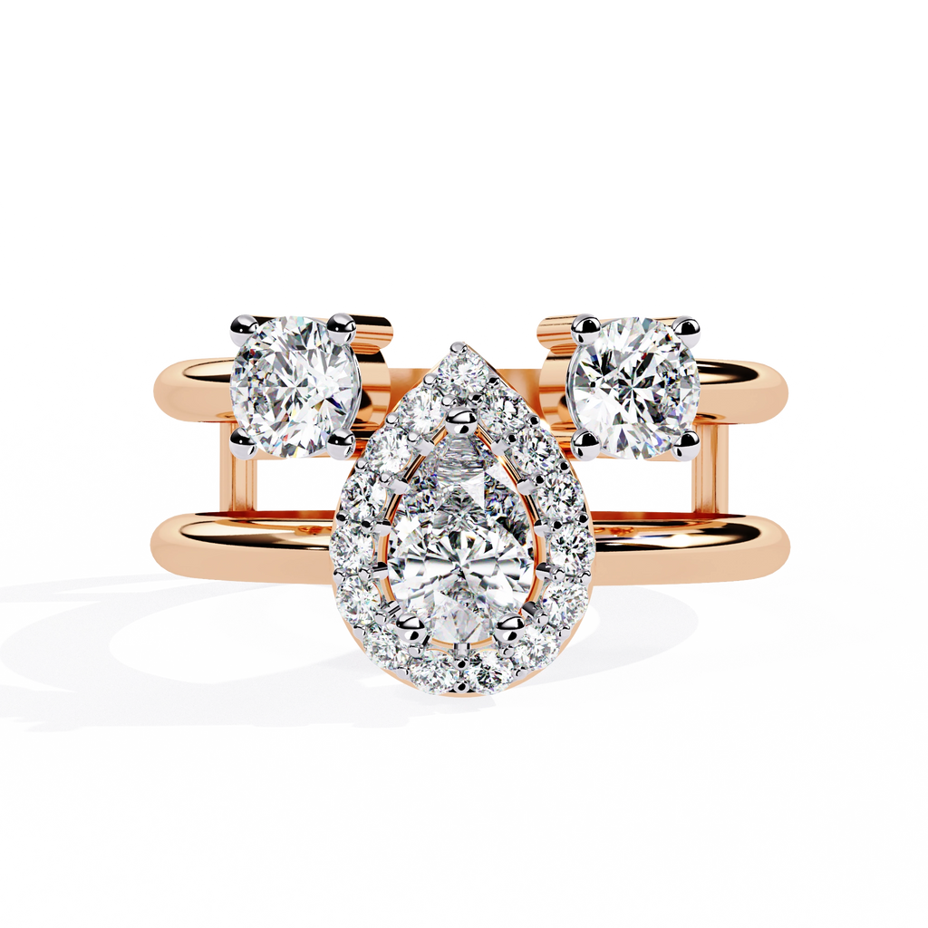 Triple Stone Halo Ring