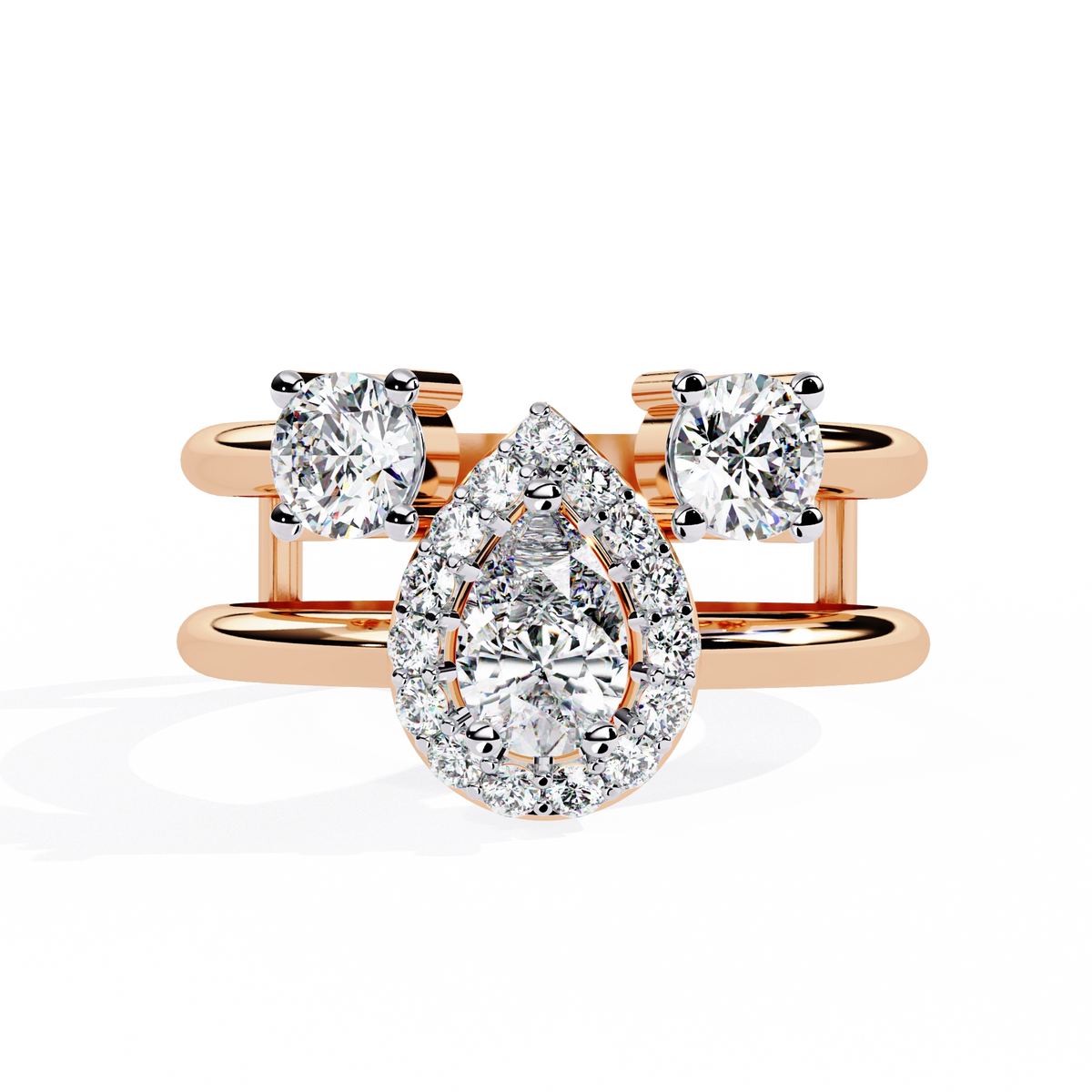 Triple Stone Halo Ring