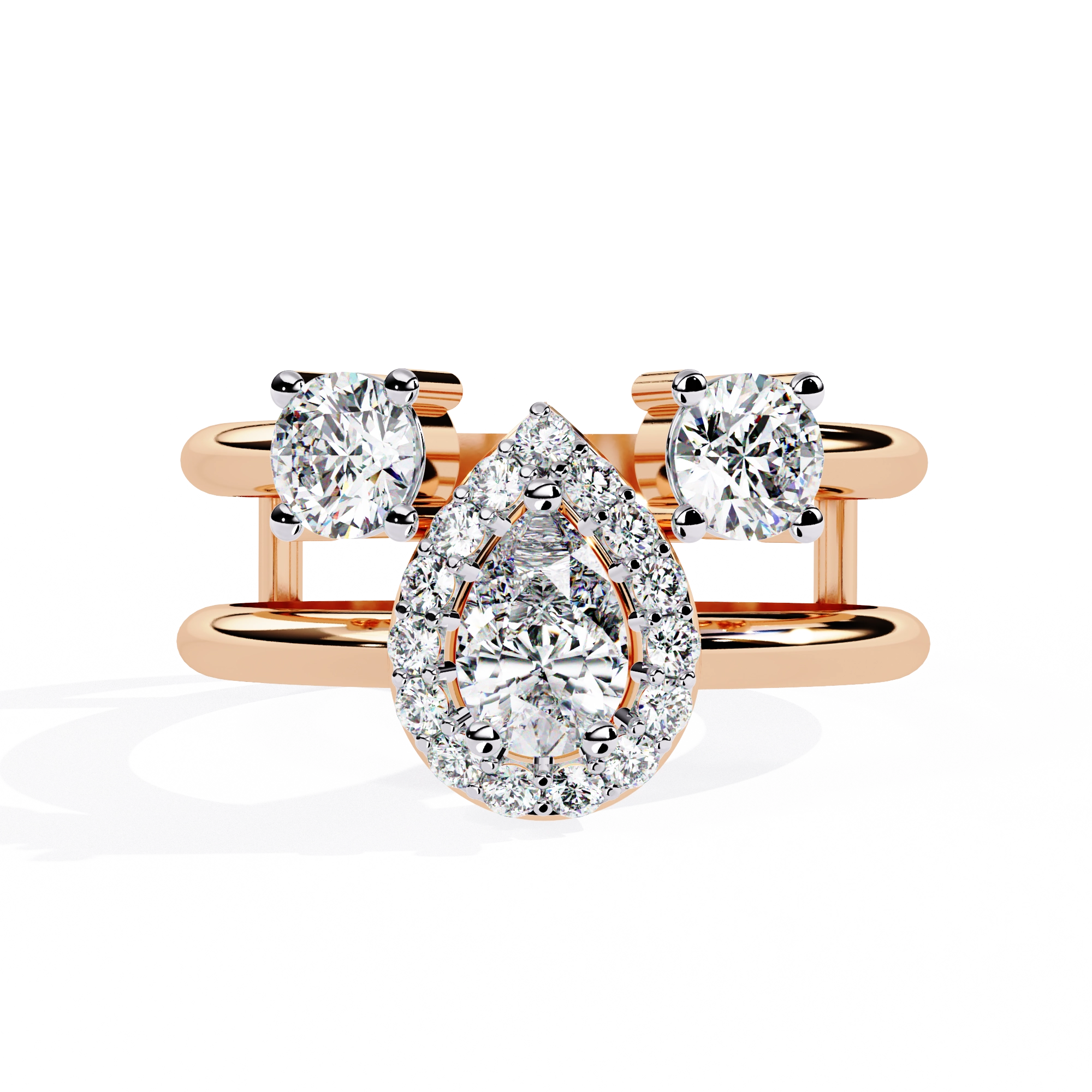 Triple Stone Halo Ring
