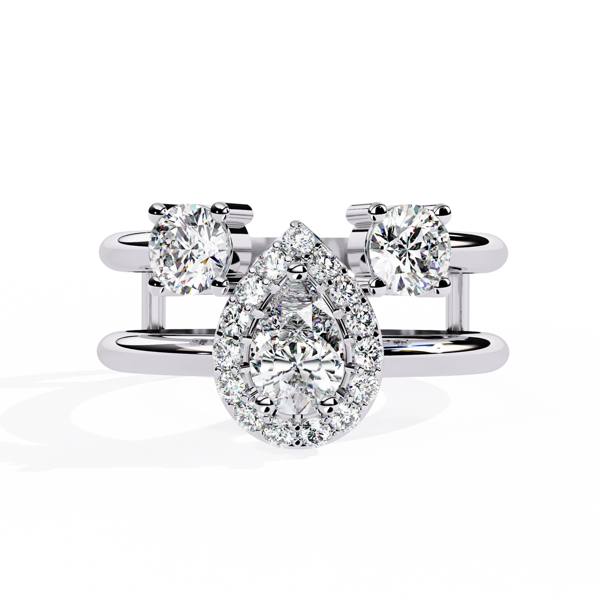 Triple Stone Halo Ring