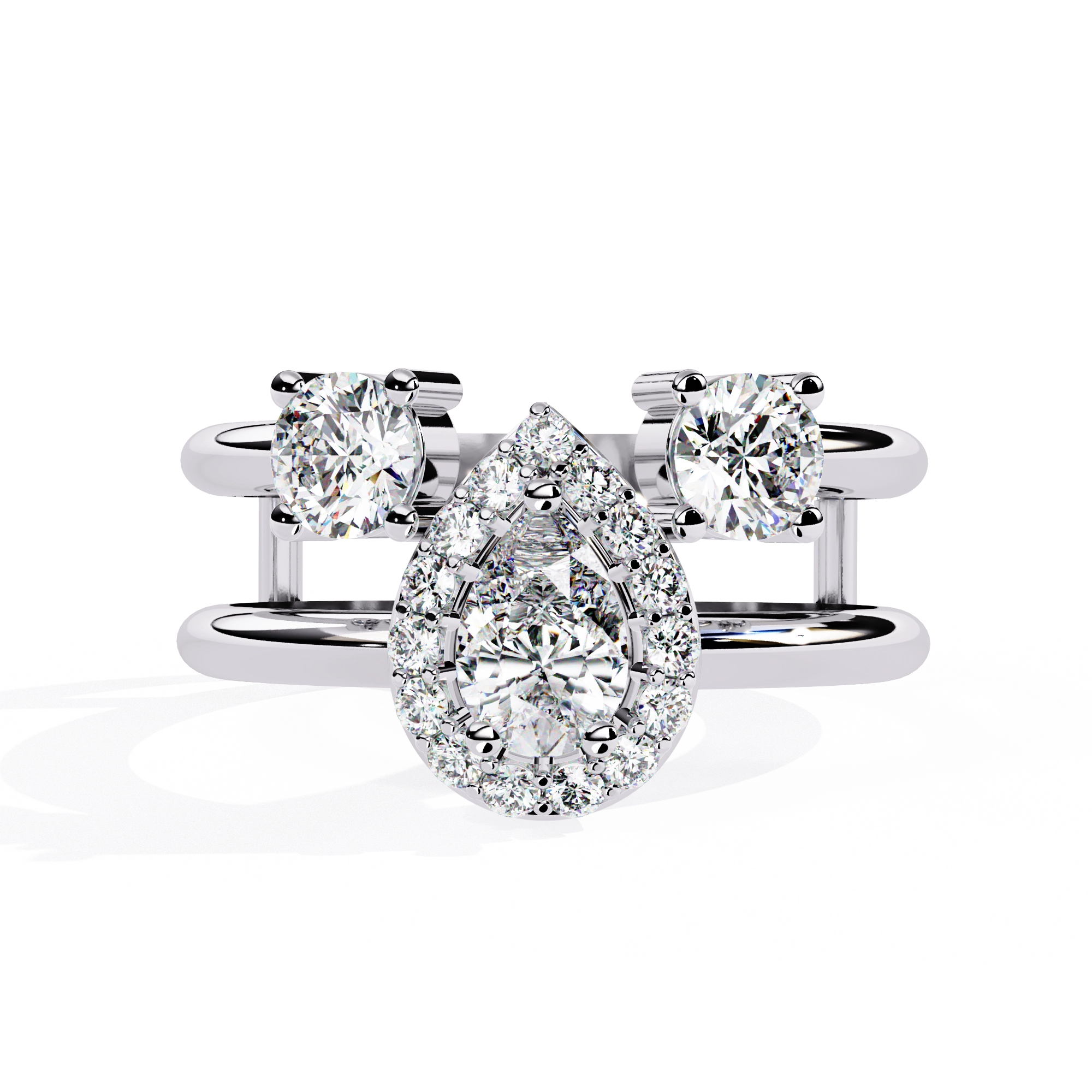 Triple Stone Halo Ring