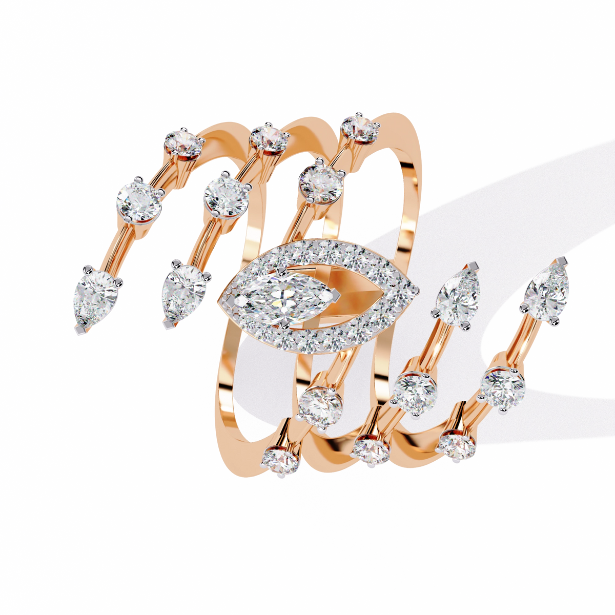 Elegant Marquise Diamond Multi-Band Ring