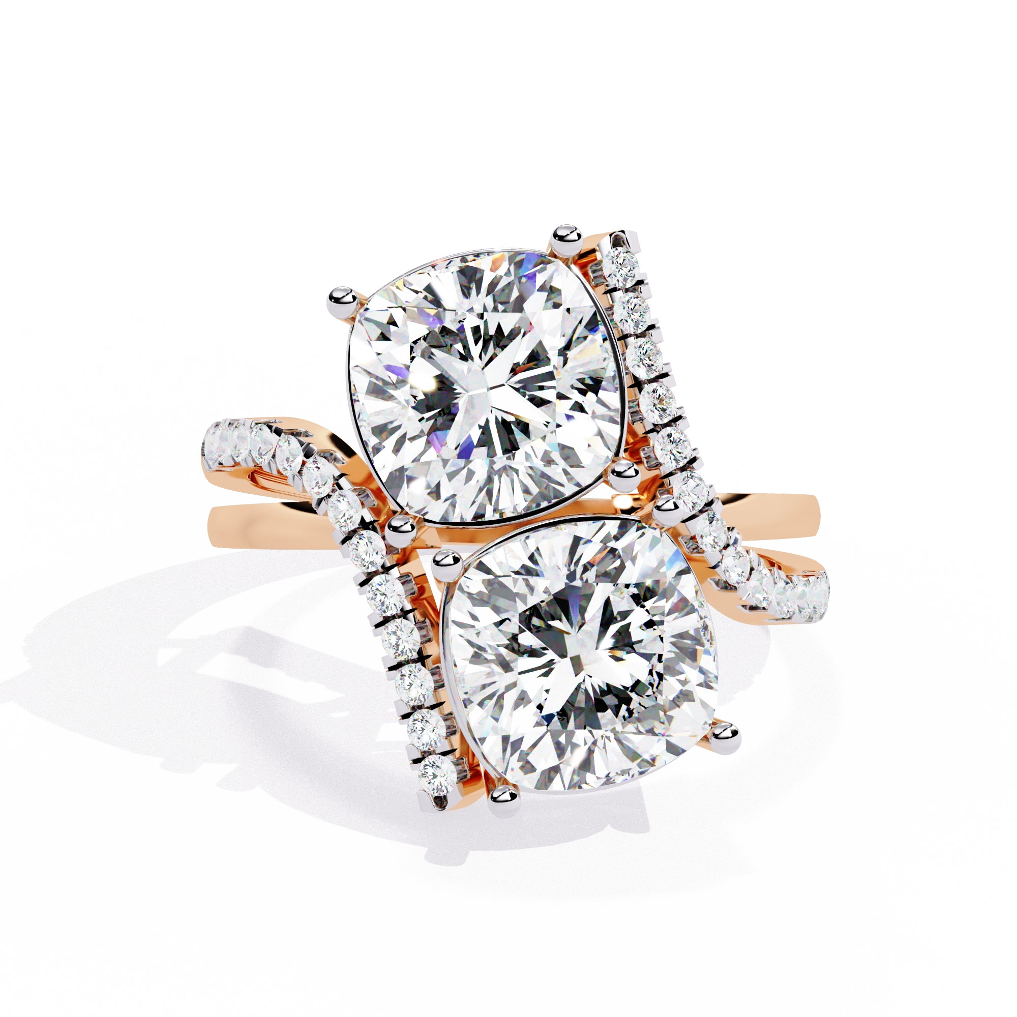 Luxury Twin Cushion Cut Diamond Ring