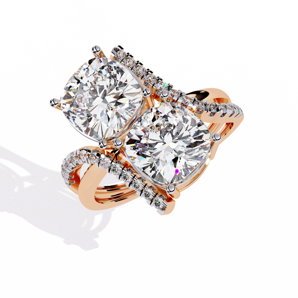 Luxury Twin Cushion Cut Diamond Ring