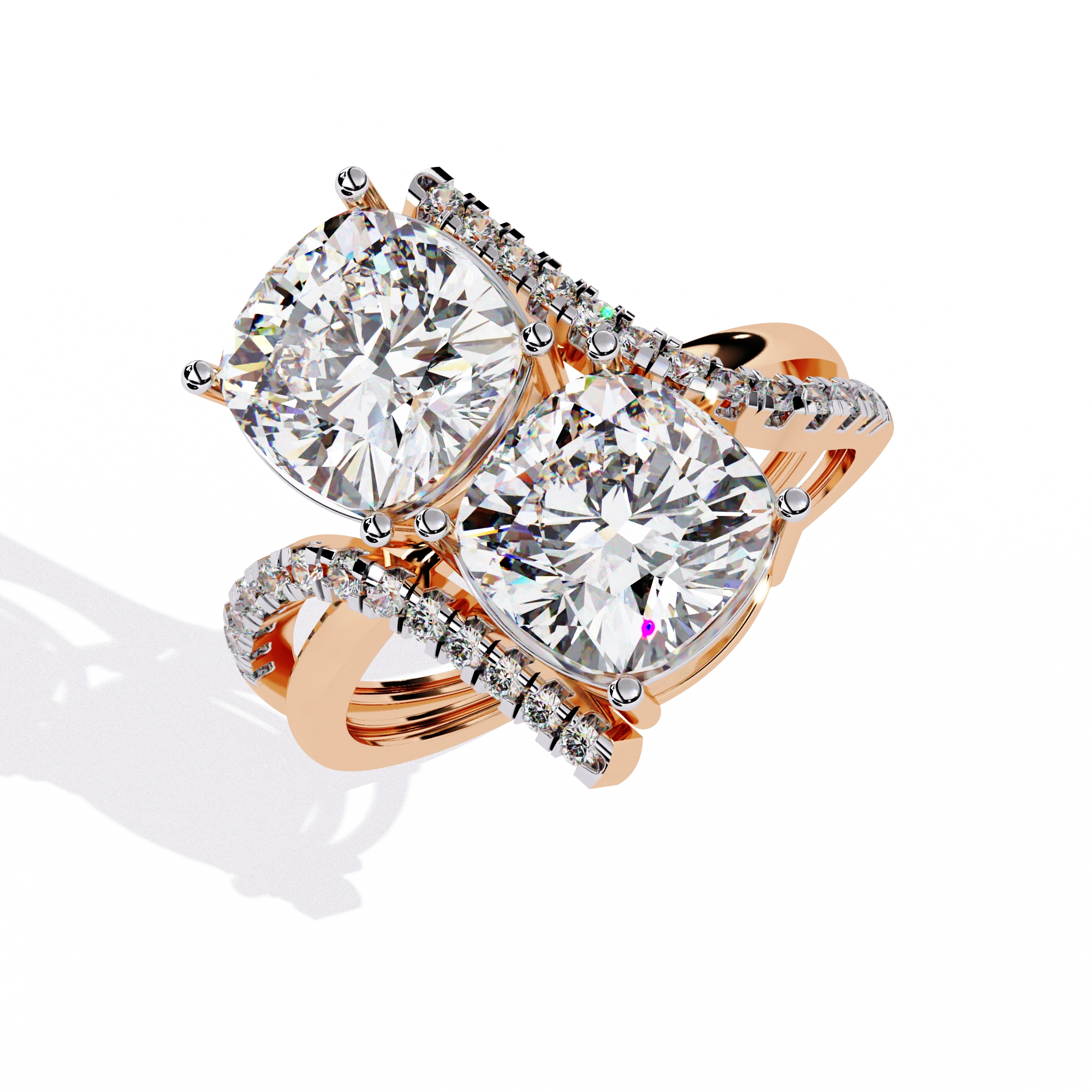 Luxury Twin Cushion Cut Diamond Ring