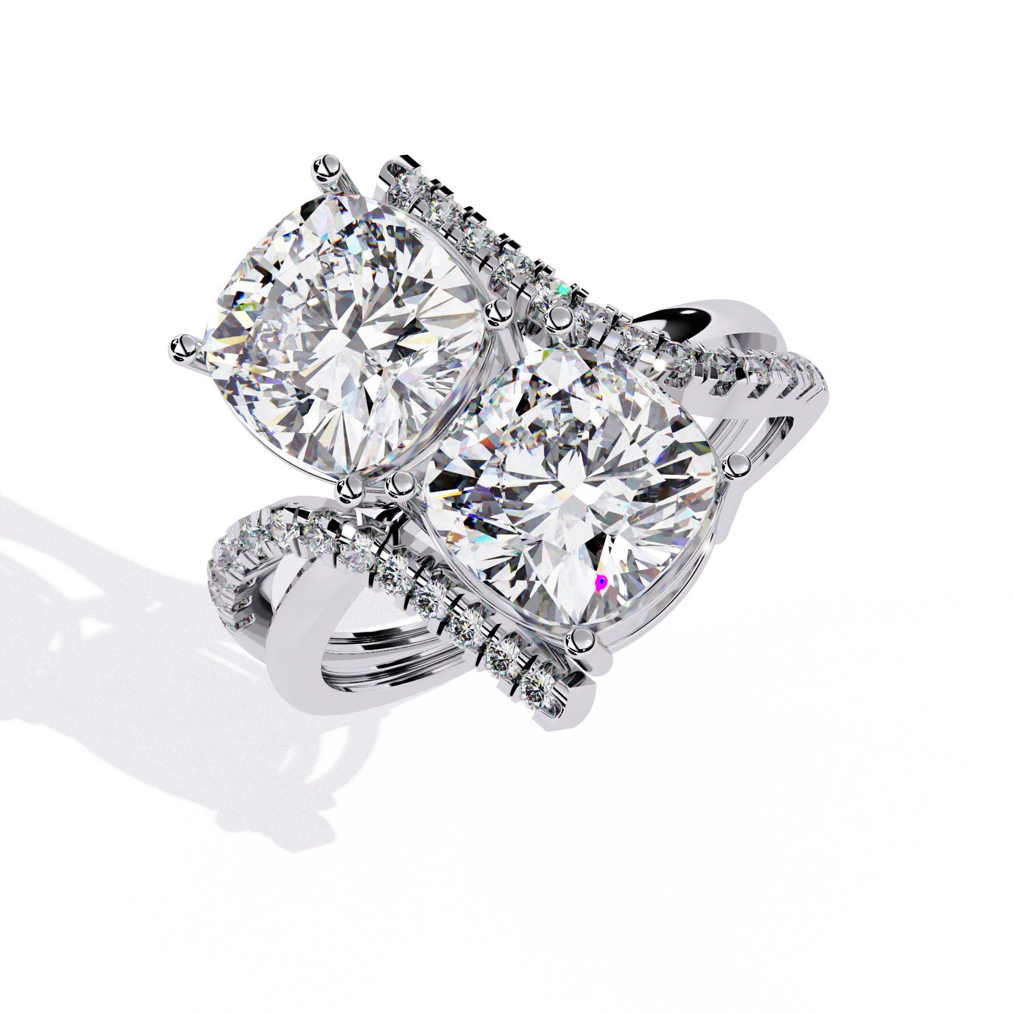 Luxury Twin Cushion Cut Diamond Ring