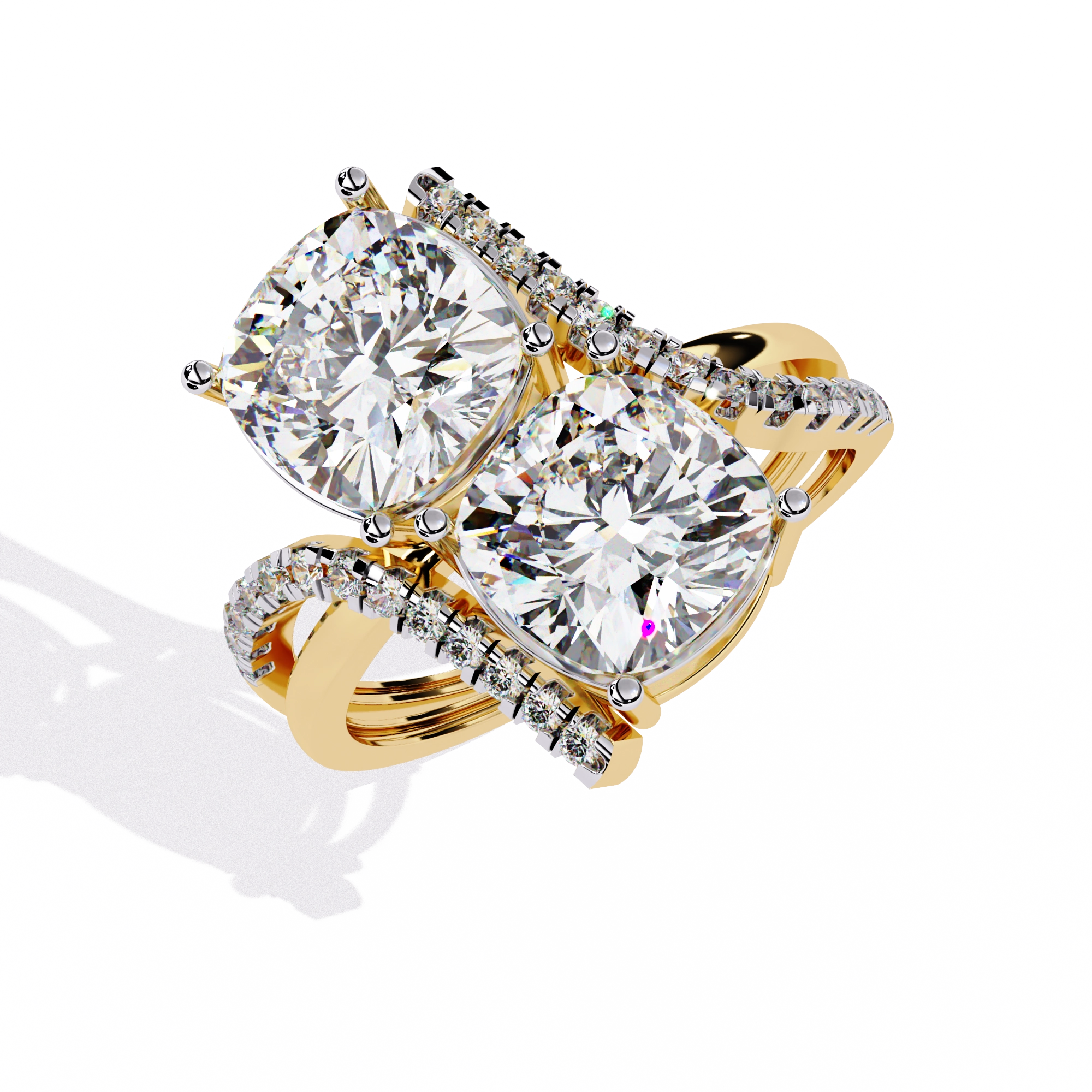 Luxury Twin Cushion Cut Diamond Ring