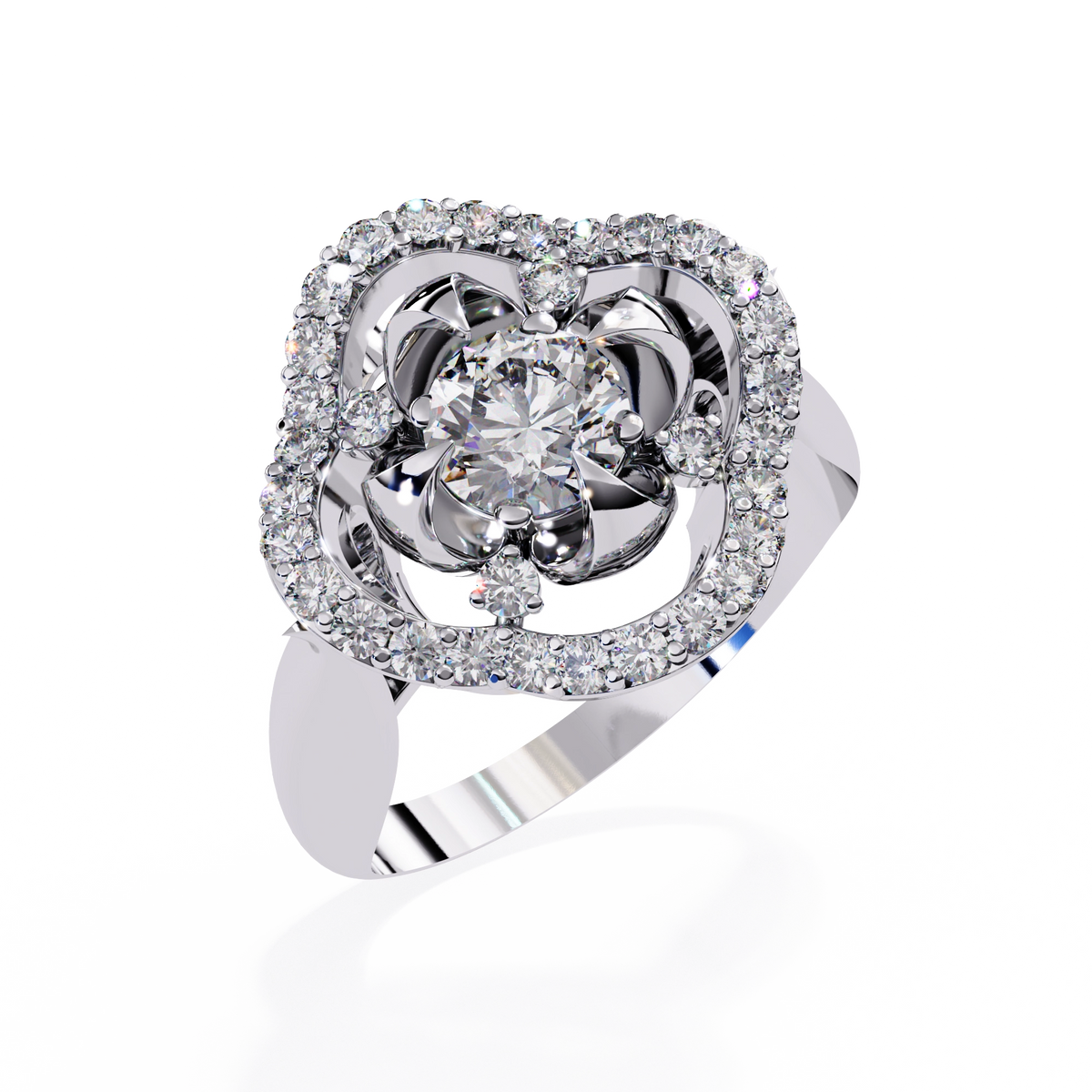 Floral Halo Diamond Statement Ring