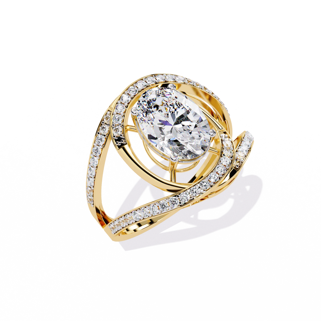Swirl Halo Diamond Statement Ring