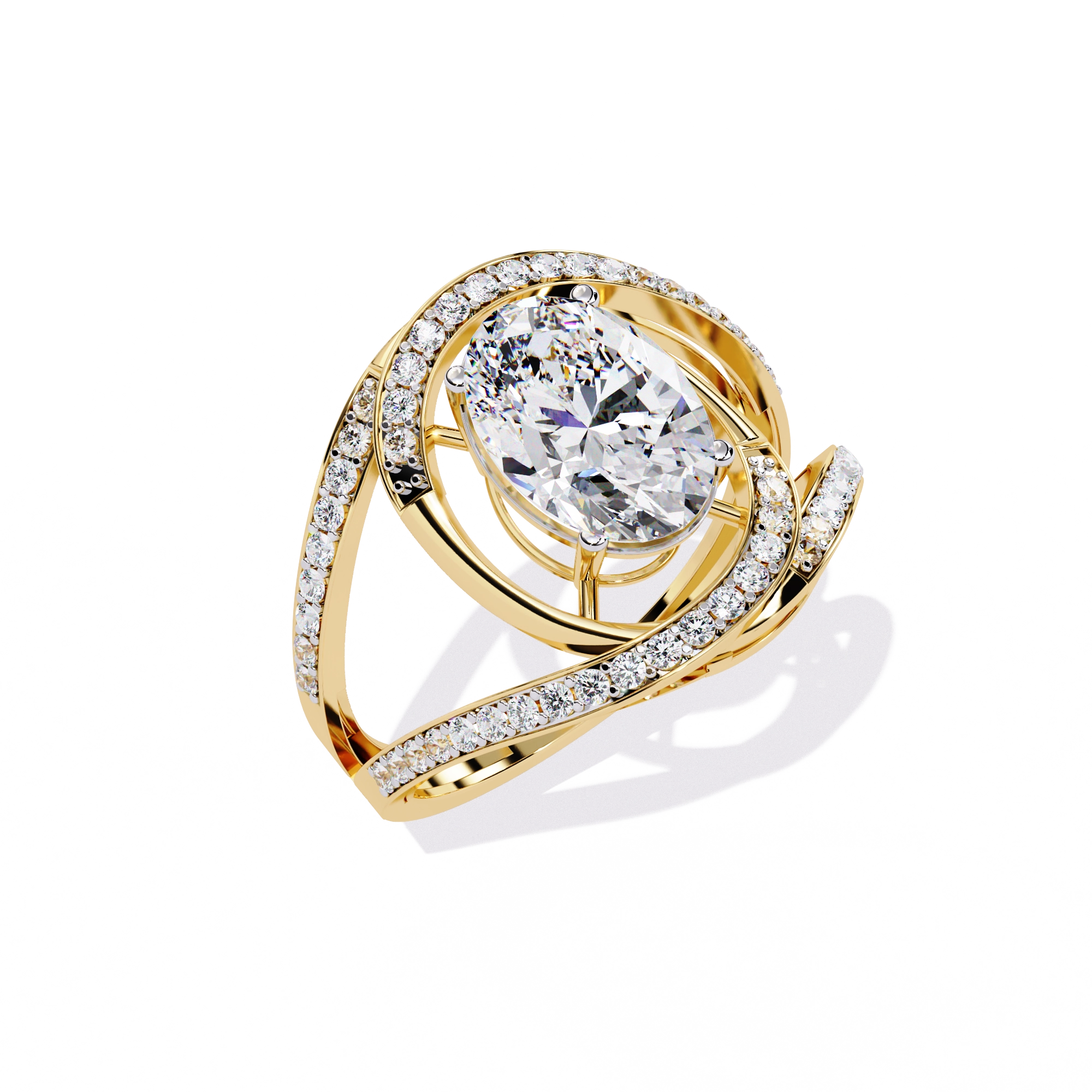 Swirl Halo Diamond Statement Ring