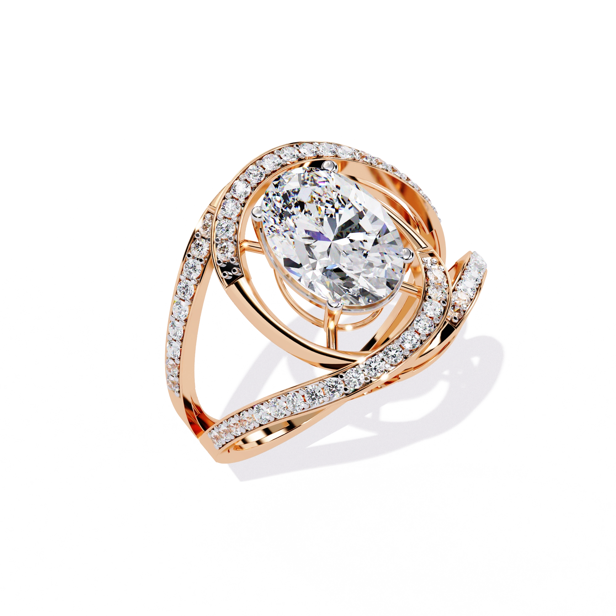 Swirl Halo Diamond Statement Ring