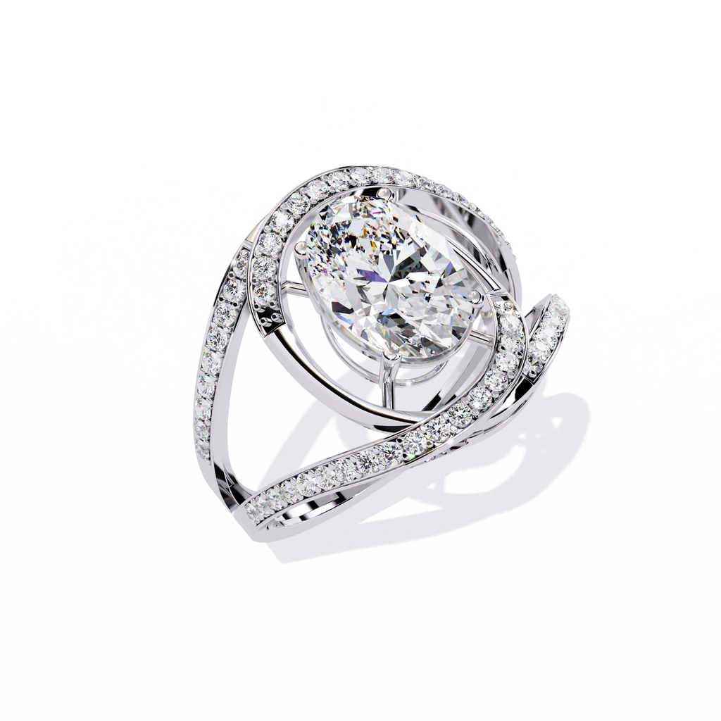 Swirl Halo Diamond Statement Ring