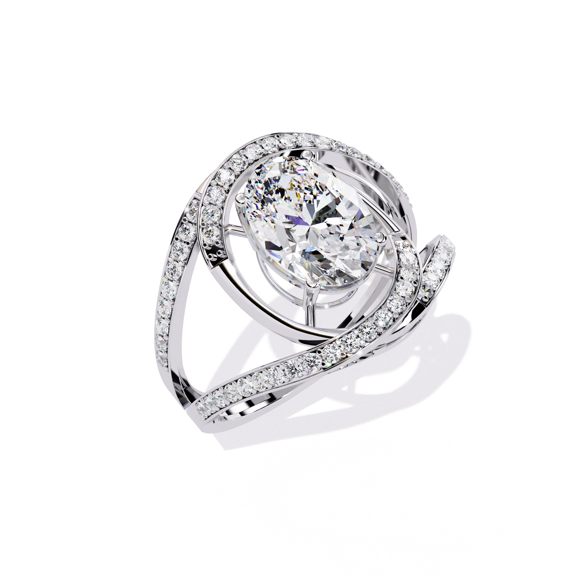 Swirl Halo Diamond Statement Ring