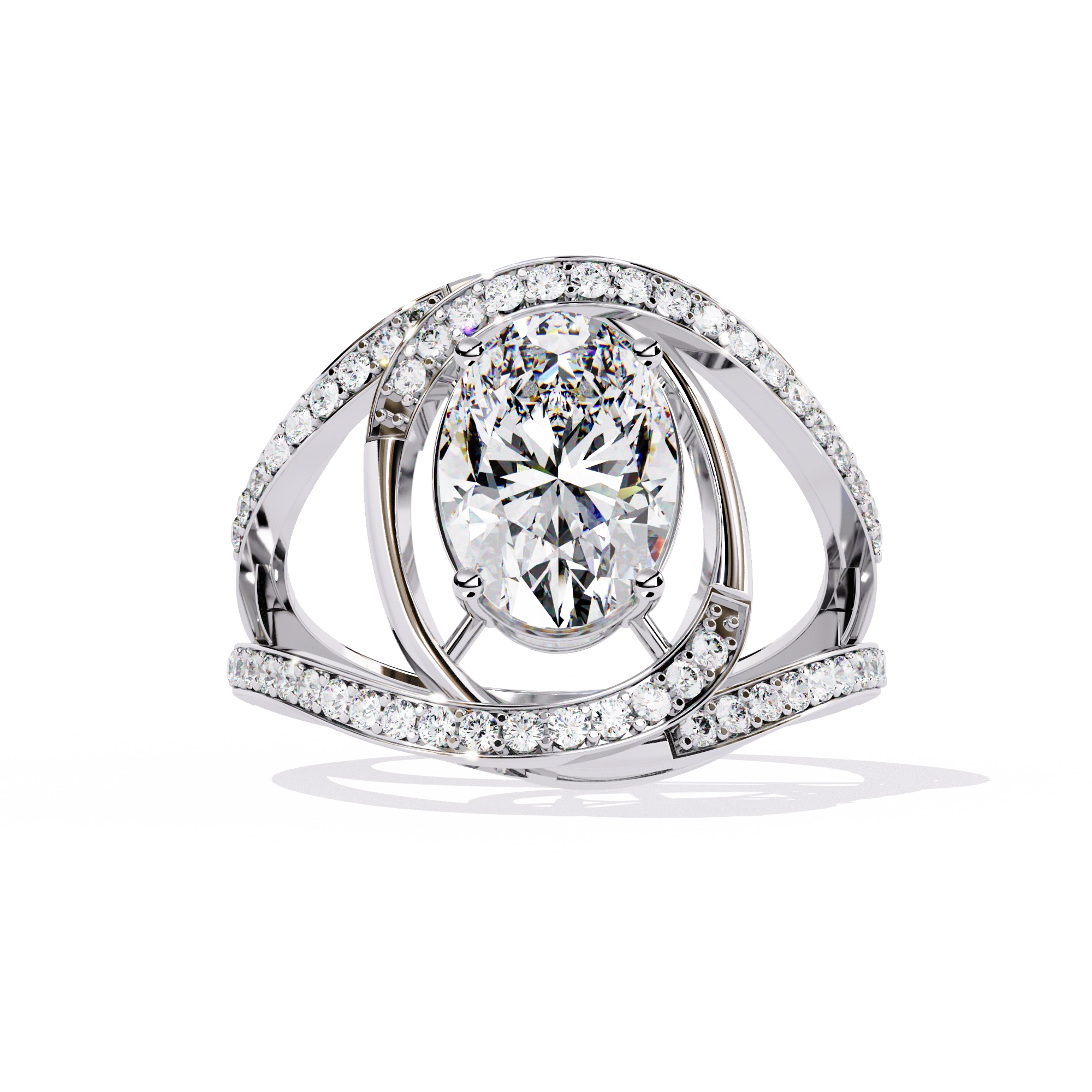 Swirl Halo Diamond Statement Ring