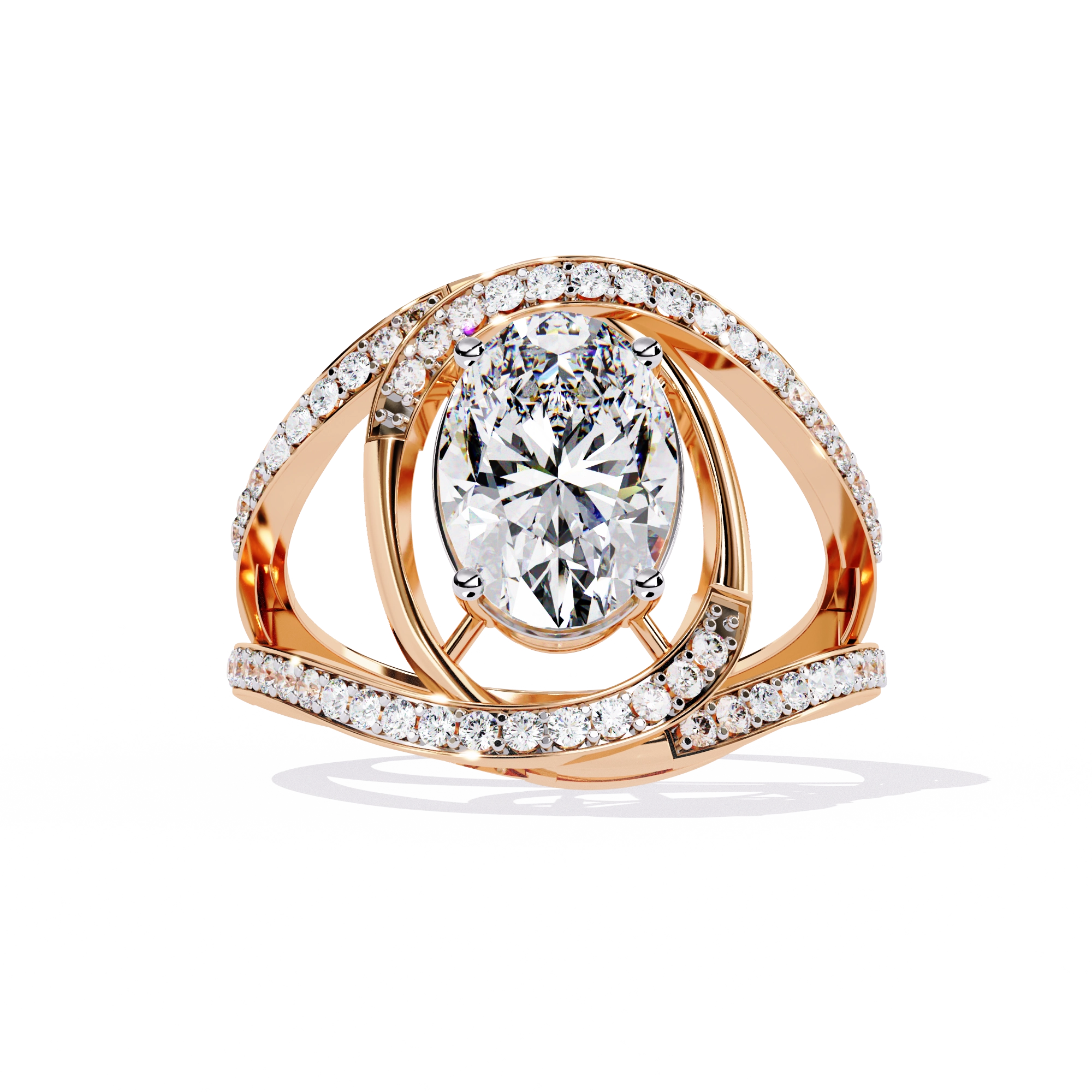 Swirl Halo Diamond Statement Ring