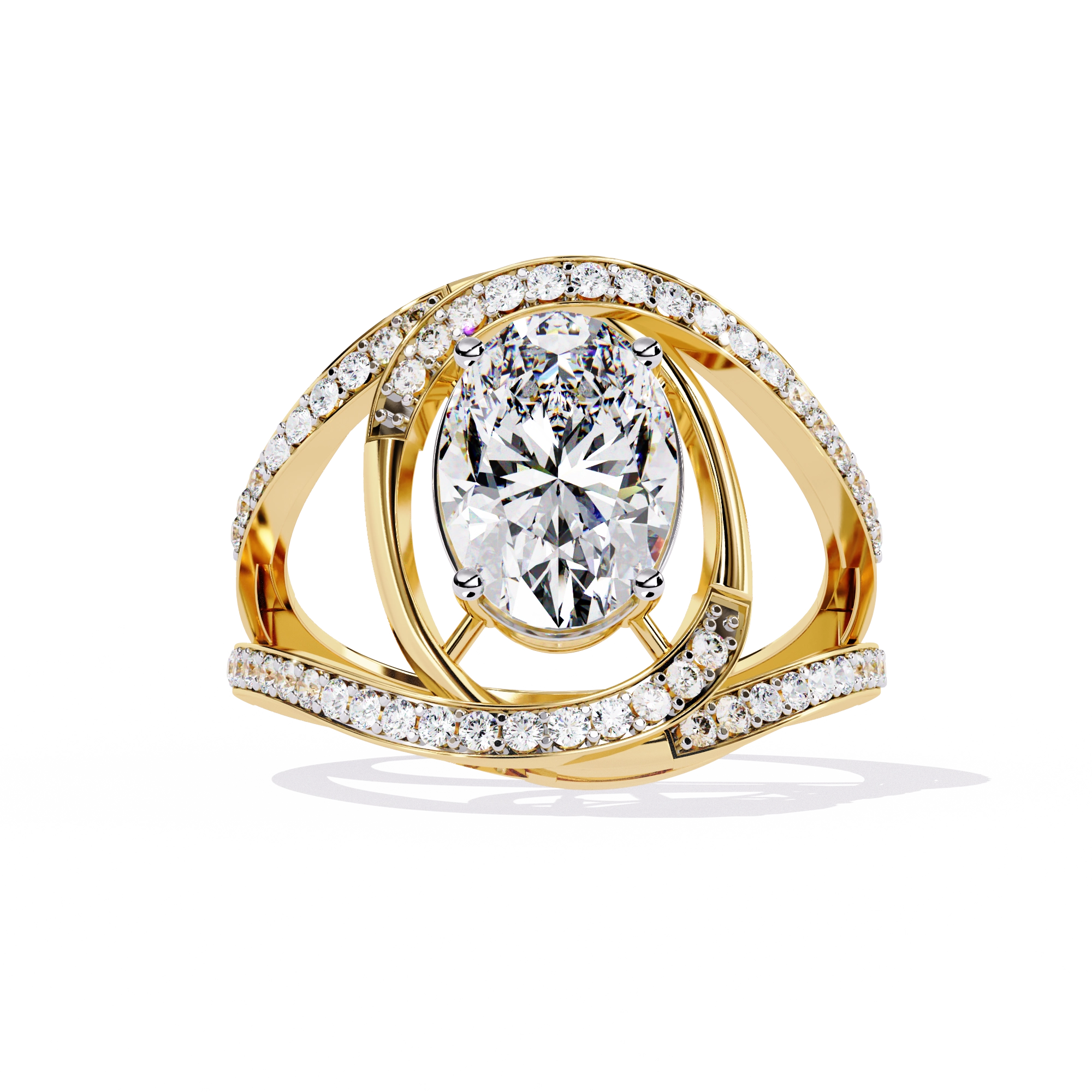 Swirl Halo Diamond Statement Ring